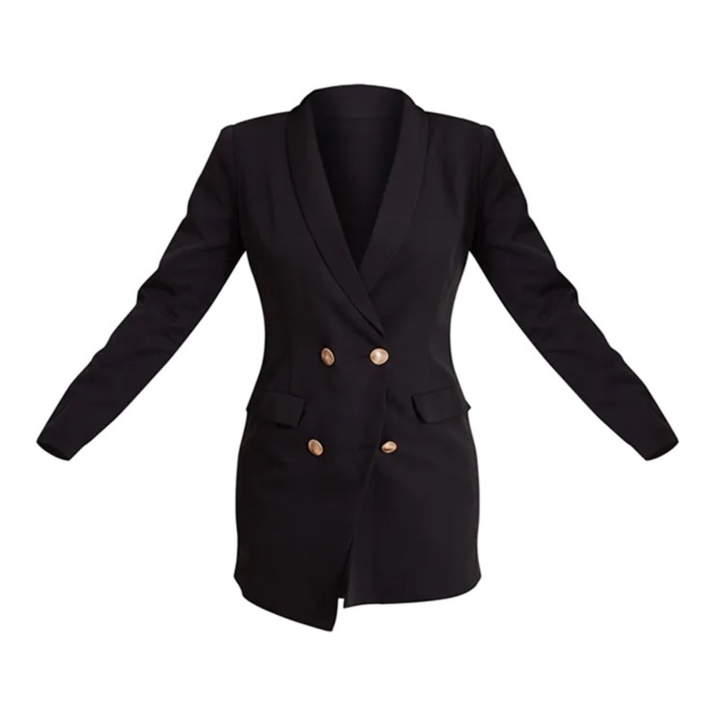 PrettyLittleThing - Black Blazer Dress with Gold Buttons - size 2 (UK4)